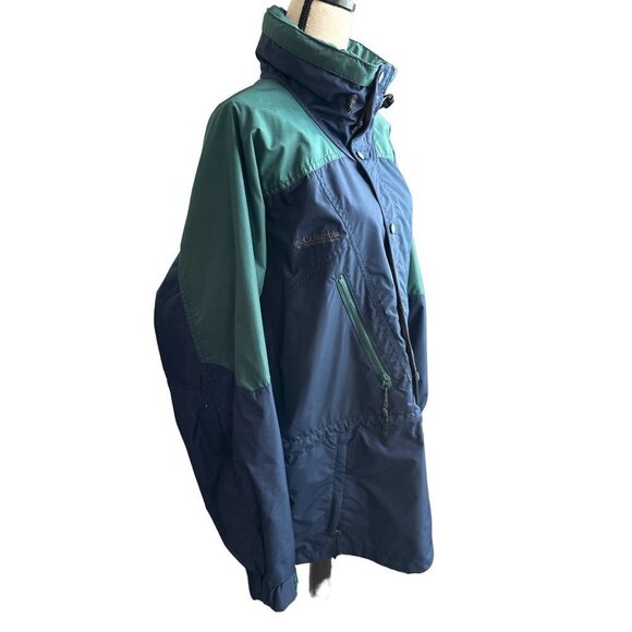 Columbia Coat Anorak Blue Winter Parka Blue Green 3/4 Button VINTAGE Size Large - Picture 12 of 14